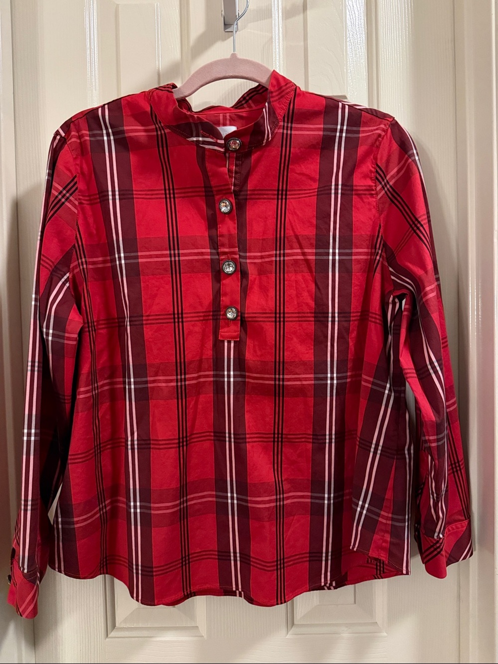 Chicos Red Plaid Top